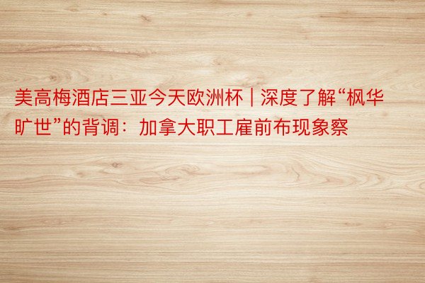 美高梅酒店三亚今天欧洲杯 | 深度了解“枫华旷世”的背调:加拿大职工雇前布现象察