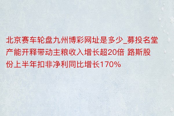 北京赛车轮盘九州博彩网址是多少_募投名堂产能开释带动主粮收入增长超20倍 路斯股份上半年扣非净利同比增长170%