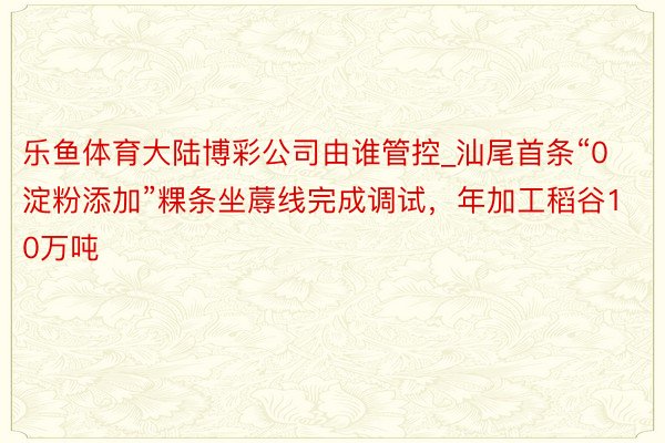 乐鱼体育大陆博彩公司由谁管控_汕尾首条“0淀粉添加”粿条坐蓐线完成调试，年加工稻谷10万吨