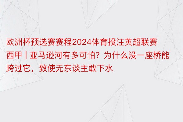 欧洲杯预选赛赛程2024体育投注英超联赛西甲 | 亚马逊河有多可怕?为什么没一座桥能跨过它,致使无东谈主敢下水