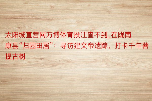 太阳城直营网万博体育投注查不到_在陇南康县“归园田居”:寻访建文帝遗踪,打卡千年菩提古树