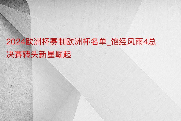 2024欧洲杯赛制欧洲杯名单_饱经风雨4总决赛转头新星崛起
